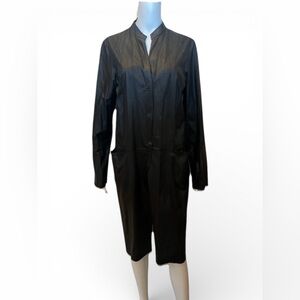 Max Studio Black Faux Leather Lightweight Snap Front Trench Coat Large